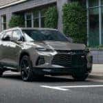 2021 Chevrolet Blazer parked in front of a city building