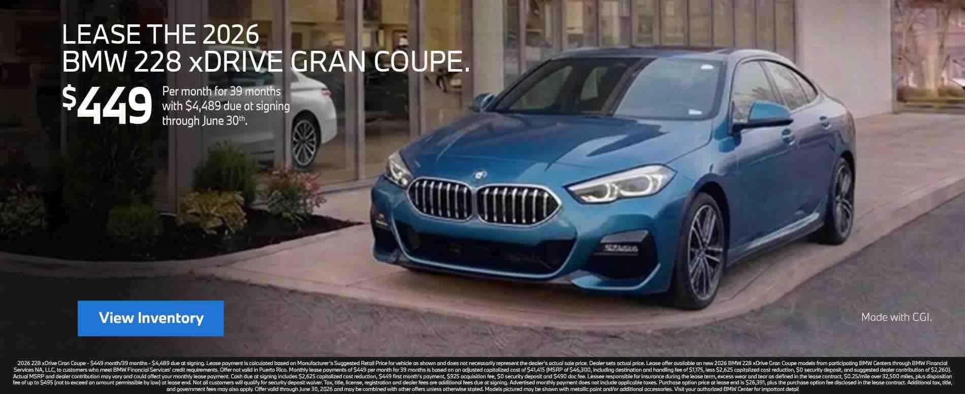 Lease the 2026 BMW 228 xDrive Gran Coupe for $449 in Reading, PA