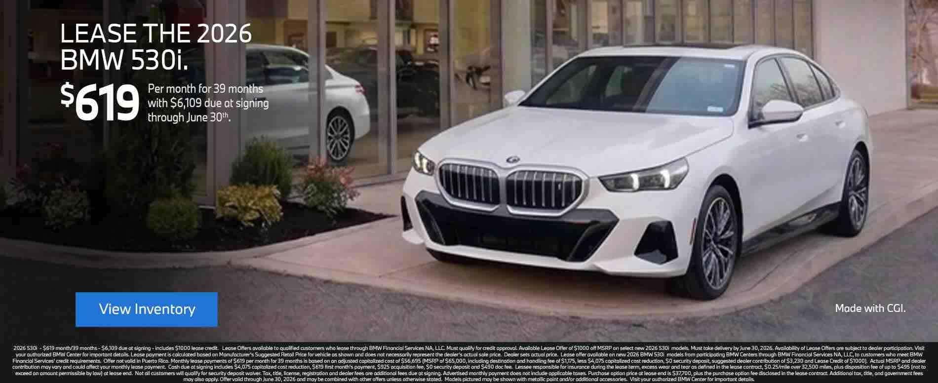 Lease the 2026 BMW 530i for $619 at BMW of Reading