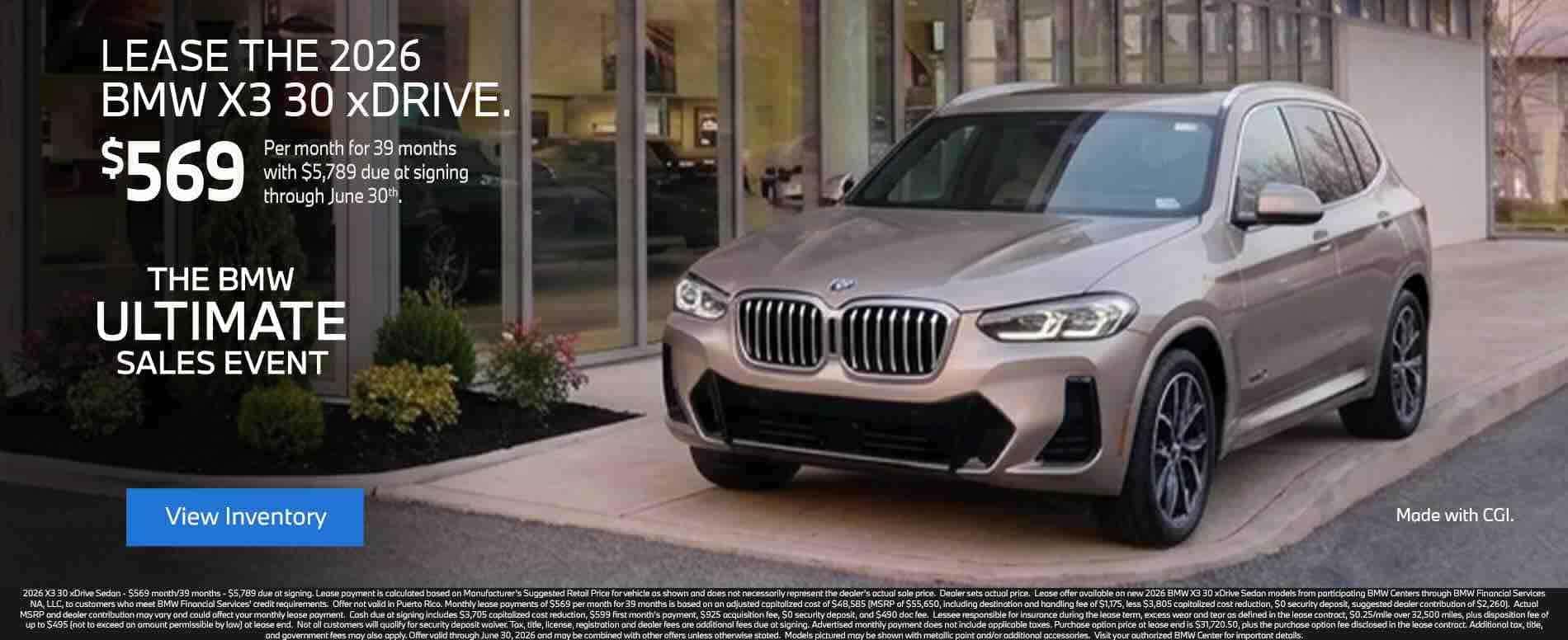 Lease the 2026 BMW X3 30 xDrive for $599 in Reading, PA