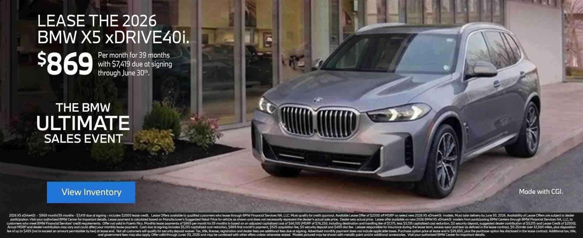 Lease the 2026 BMW X5 xDrive40i $869 in Reading, PA
