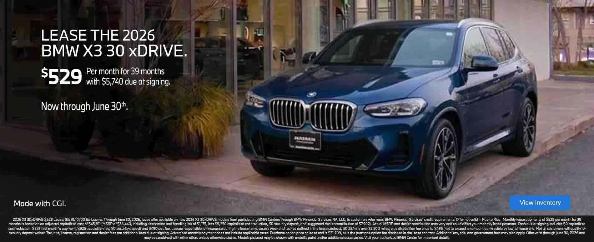 Lease the 2026 BMW X3 30xDrive located in Berks County, PA