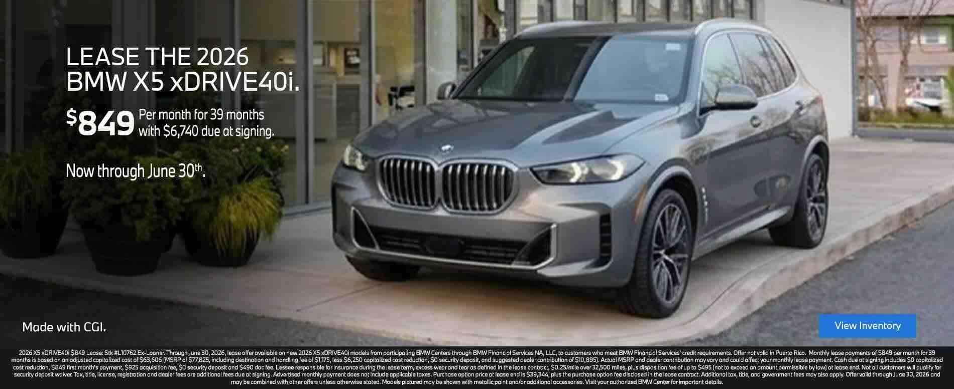 Lease the 2026 BMW X5 xDrive40i at BMW of Reading offer in 2026