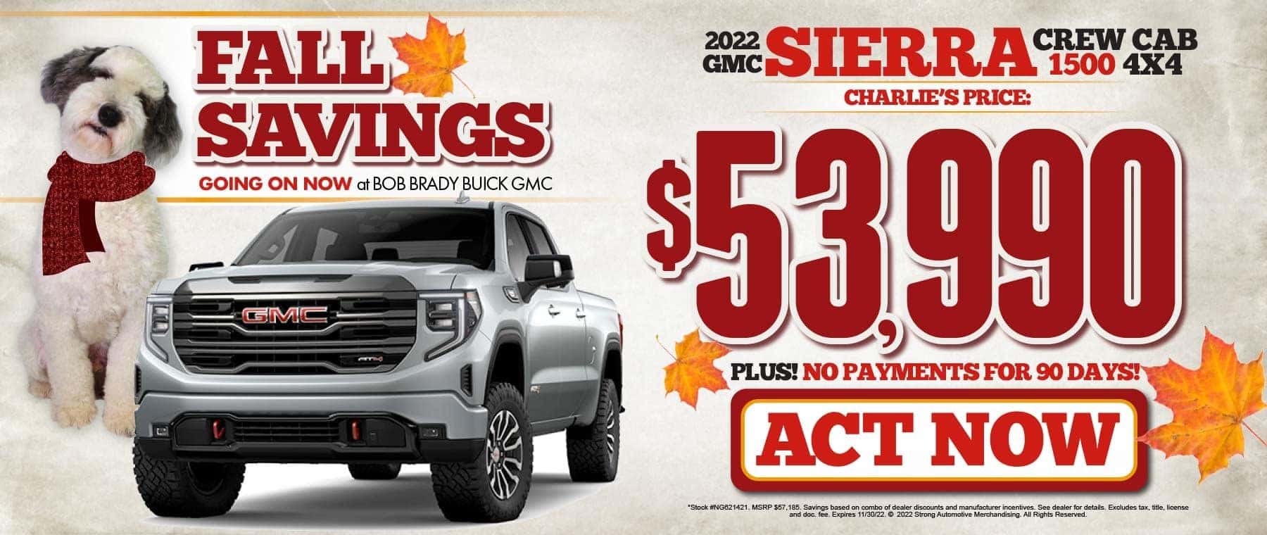 2022 GMC Sierra 1500 Crew Cab 4x4 | Charlie price $53,990 & No payments for 90 days! | Act Now