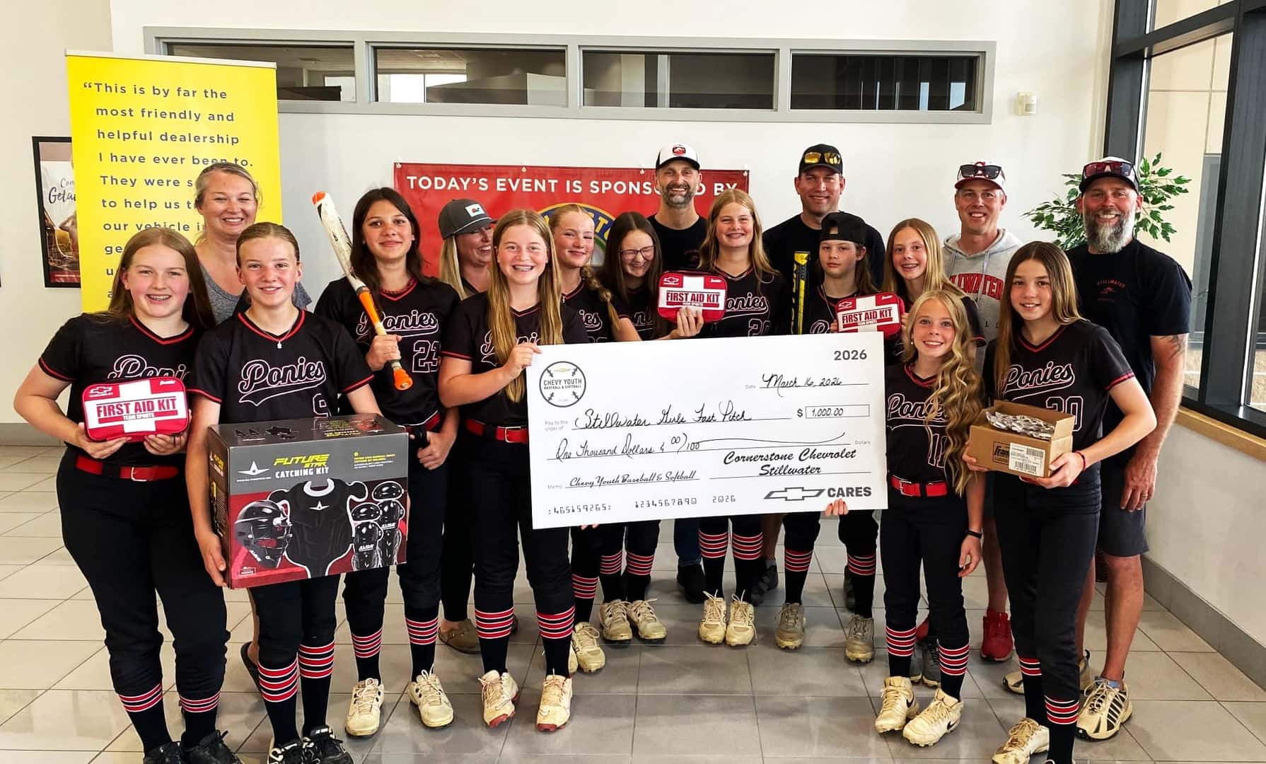 Poinies Softball Donation from Cornerstone Chevrolet Stillwater