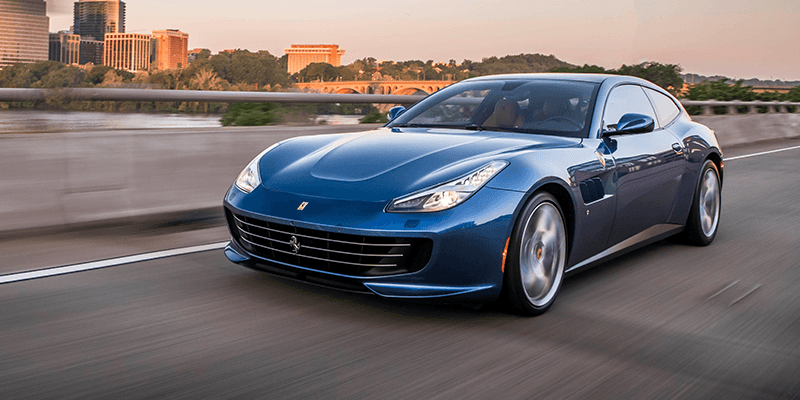Blue Ferrari GTC4Lusso T driving