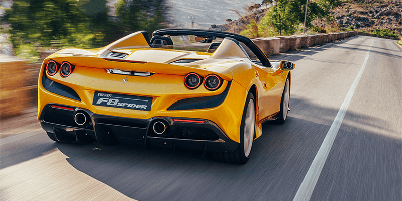 Ferrari F8 Spider yellow driving