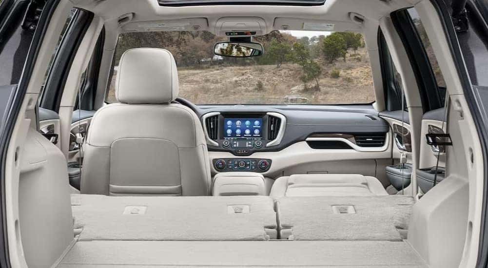 The white interior in a 2024 GMC Terrain is shown.