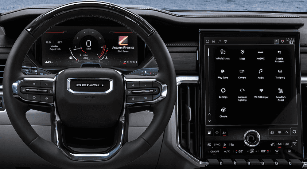 Digital gauge cluster and infotainment system on 2026 GMC Acadia Denali Ultimate.