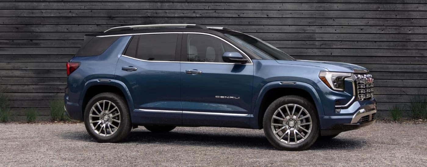 Blue 2026 GMC Terrain Denali parked at an angle