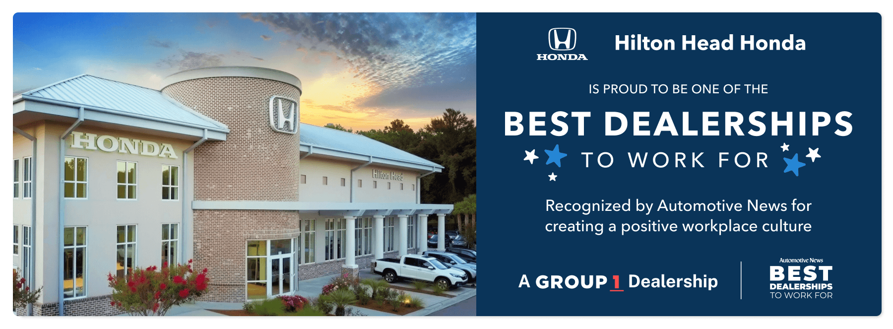 Hilton Head Honda was named one of the Best Dealerships to Work For by Automotive News!