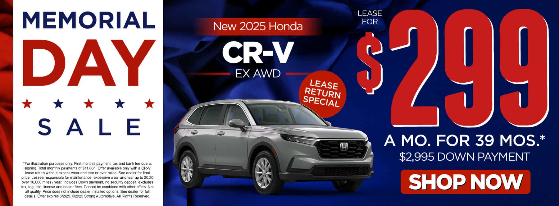 New 2025 Honda CR-V EX AWD - LEASE RETURN SPECIAL "Lease for $299/mo for 39 months* $2,995 down payment"