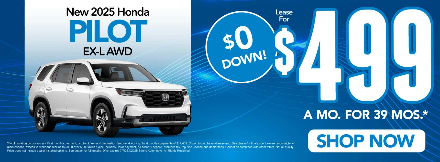 New 2025 Honda Pilot EX-L AWD "Lease for $499/mo for 39 months* $0 down payment"