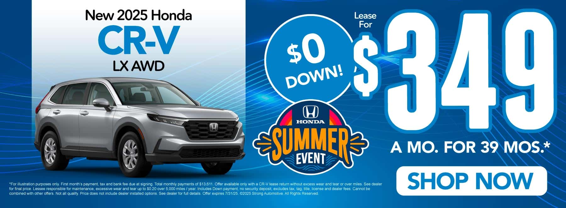 New 2025 Honda CR-V LX AWD "Lease for $349/mo for 39 months* $0 down payment"