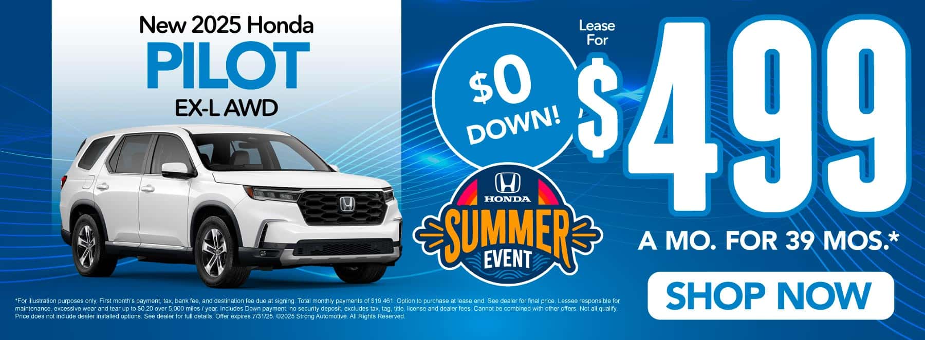 New 2025 Honda Pilot EX-L AWD "Lease for $499/mo for 39 months* $0 down payment"