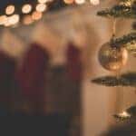 Close up photo of baubles on a Christmas tree