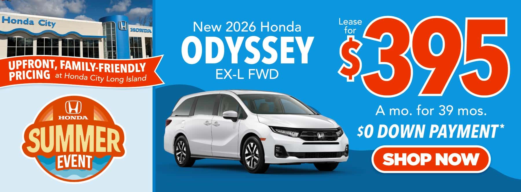 2026 Honda Odyssey EX-L FWD "Lease for $395/mo. for 39 Mos. $0 Down Payment*"