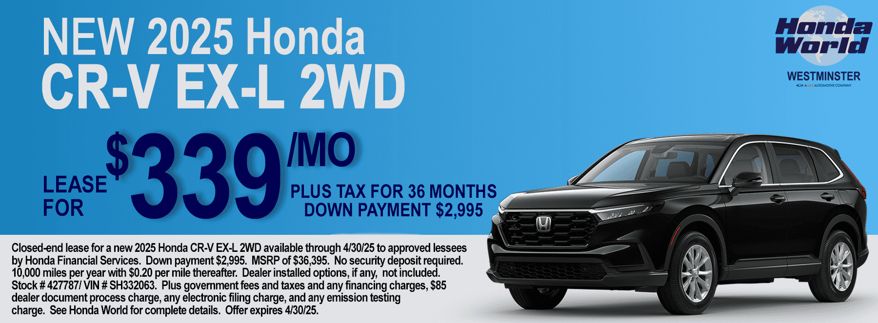 2025 Honda CRV EXL 2WD Lease Offer