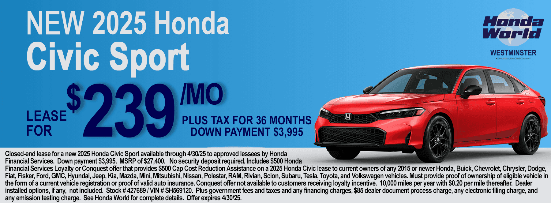2025 Civic Sport Lease Offer
