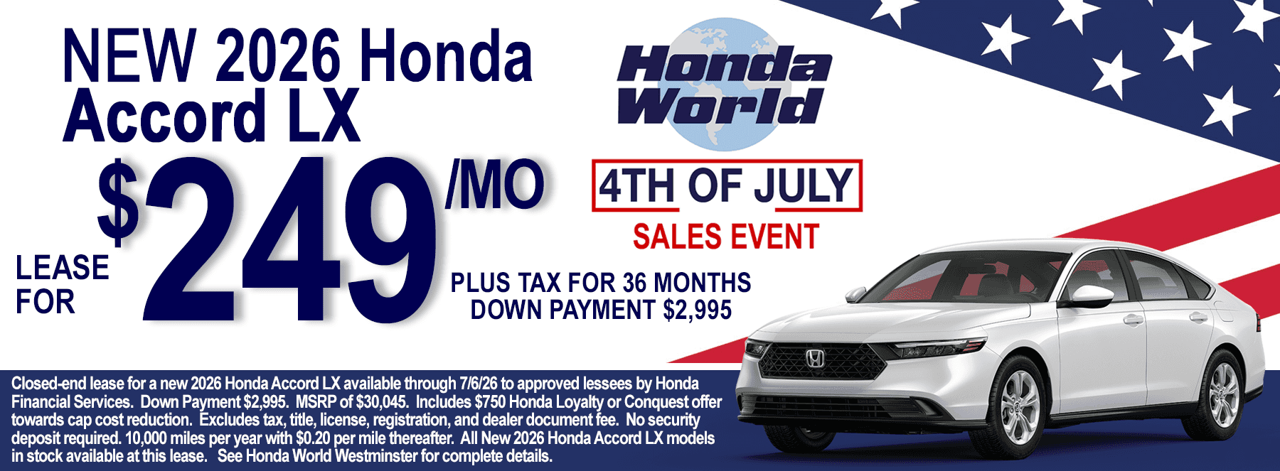2026 Honda Accord LX Lease Offer