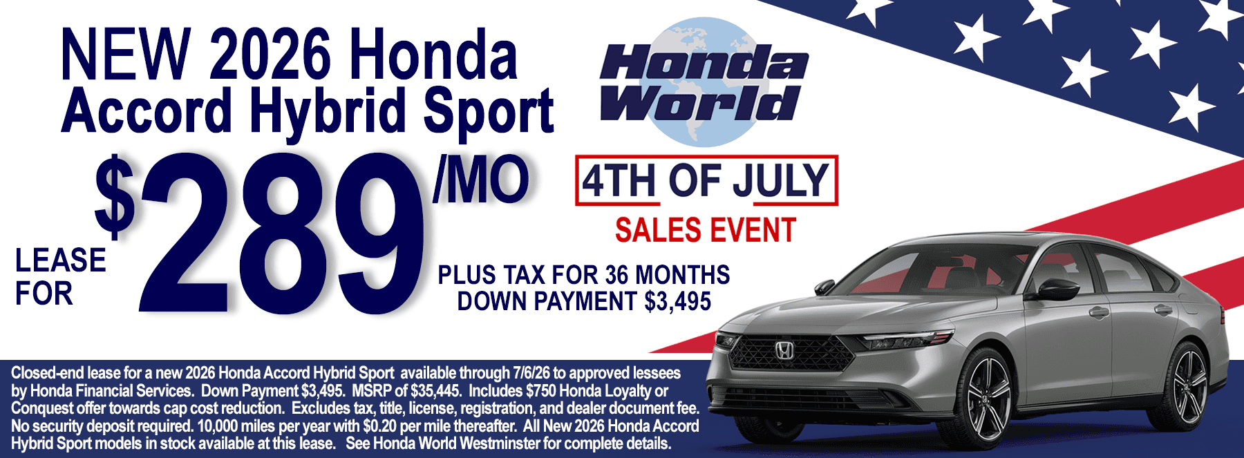 2026 Honda Accord Hybrid Sport Lease Offer
