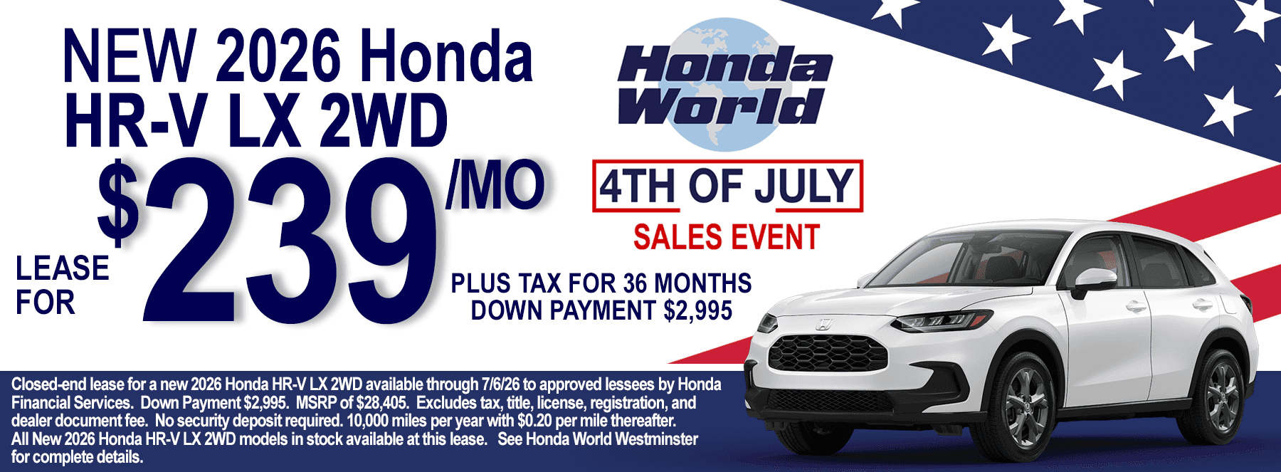 2026 Honda HR-V LX Lease Offer