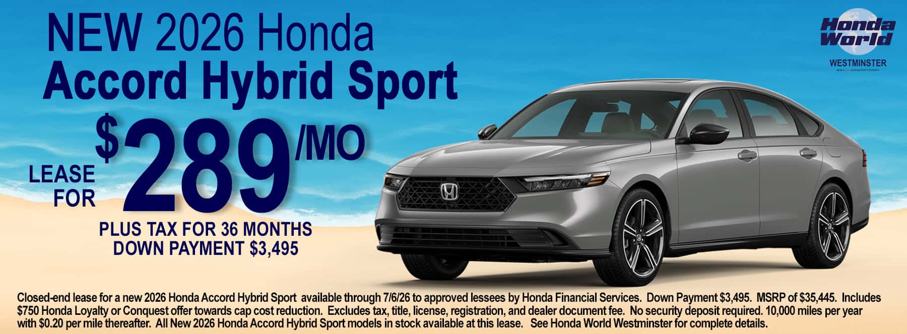2026 Honda Accord Hybrid Sport Lease Offer