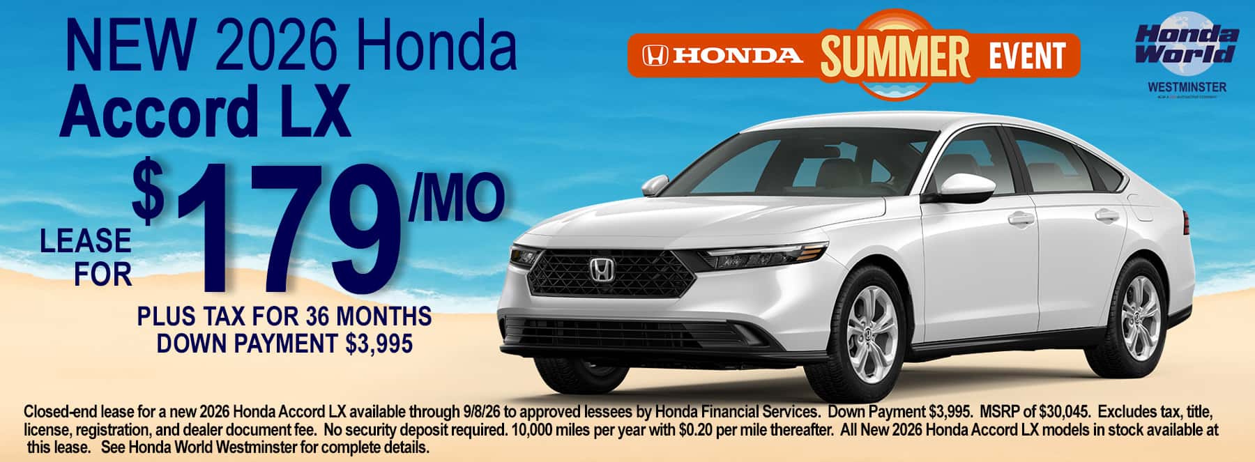 2026 Honda Accord LX Lease Offer