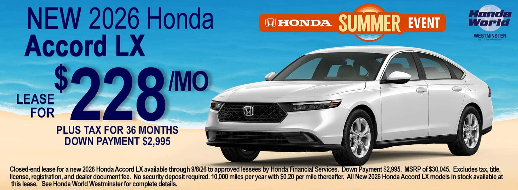 2026 Honda Accord LX Lease Offer