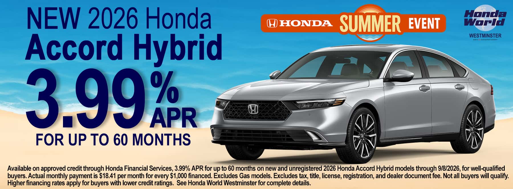3.99% APR Offer for 60 months on Accord Hybrid models
