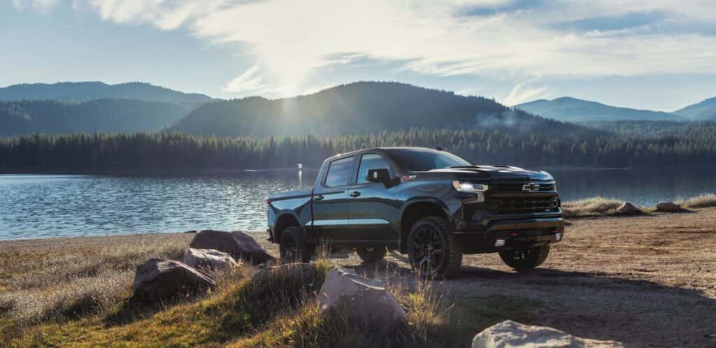 2026 Silverado 1500 by the lake in summer