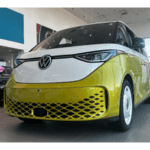 Green 2025 VW ID. Buzz in Kelly Volkswagen Showroom in Danvers, MA