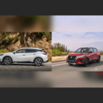 White Nissan Murano and Red Nissan Kicks Side by Side