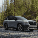Gray 2025 Nissan Pathfinder in Woods