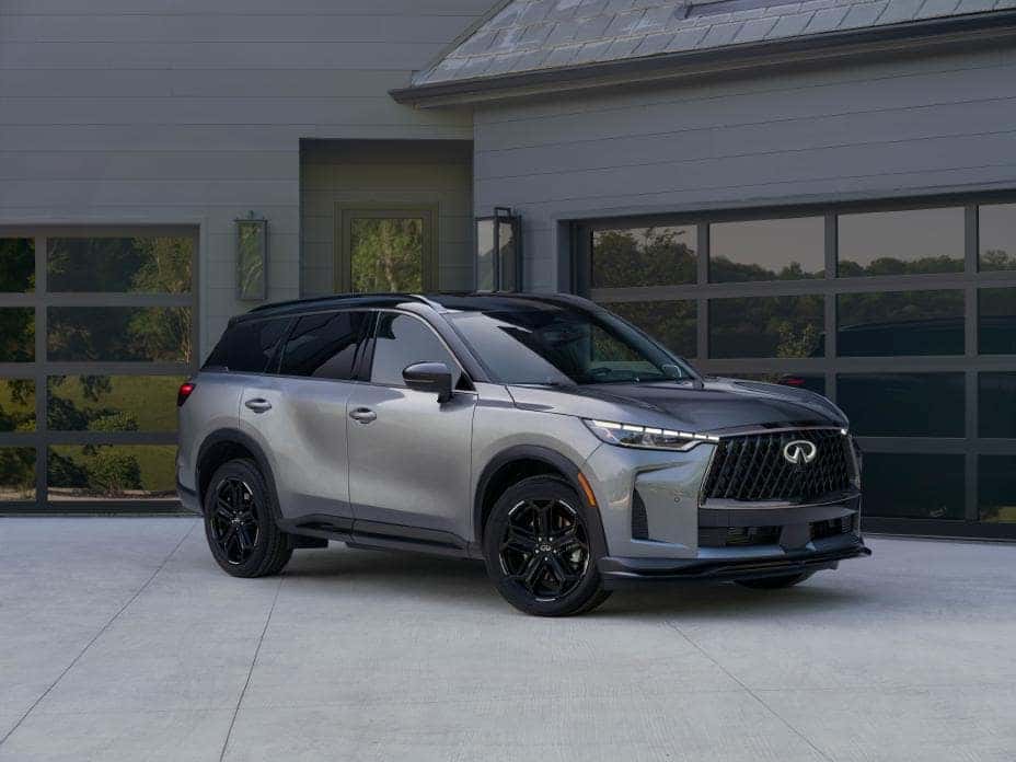Gray 2026 INFINITI QX60 SUV SPORT Trim Side Angle