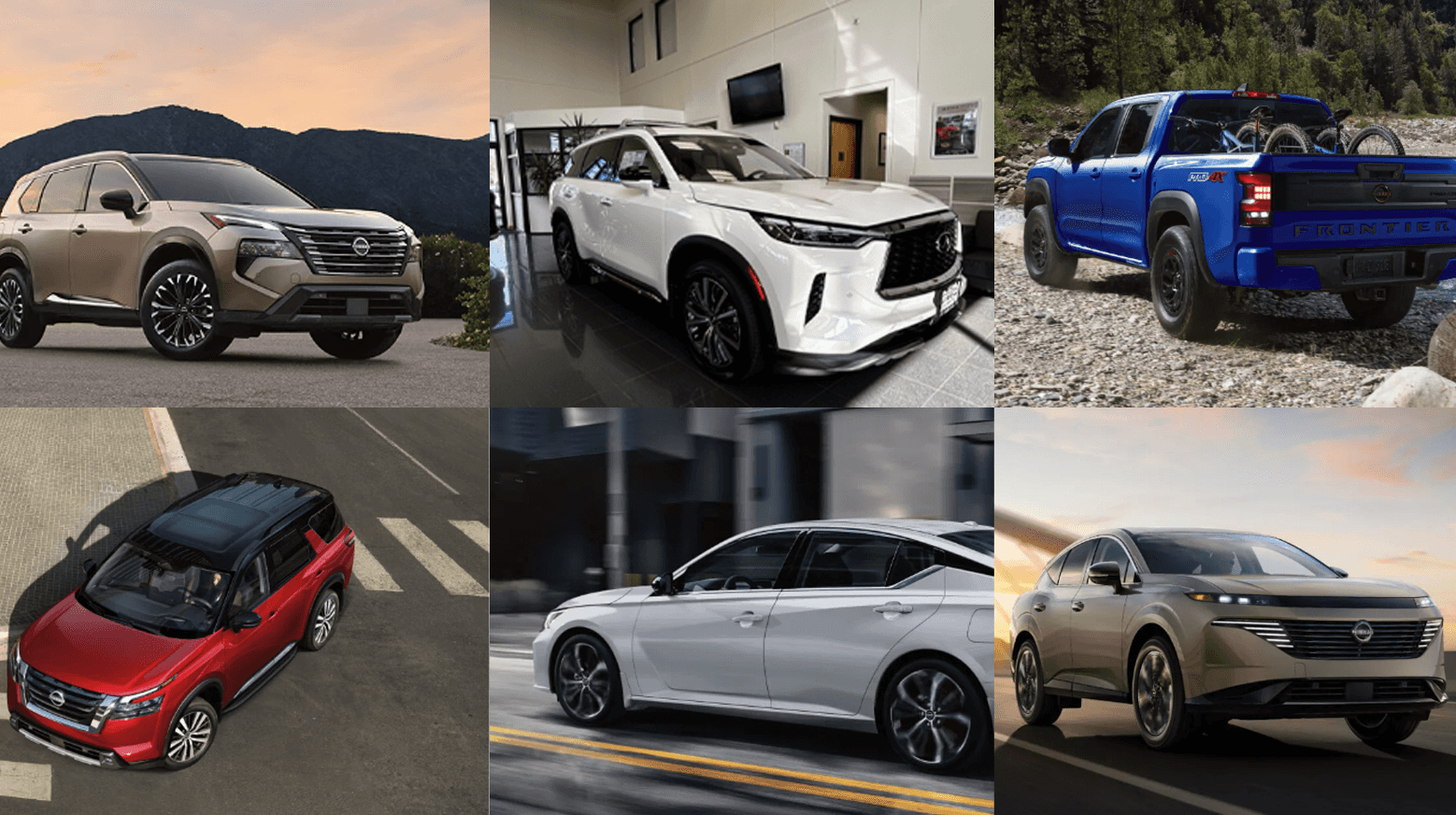 Collage of six Nissan and INFINITI models