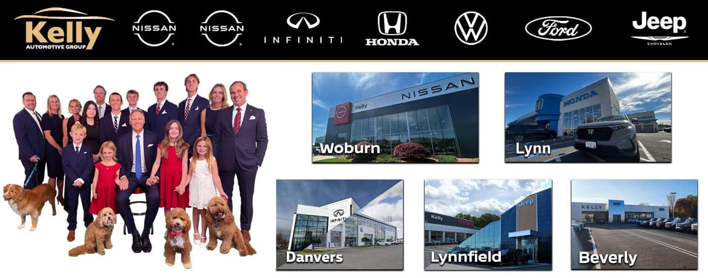 Kelly Automotive Group President Brian Kelly with family - list of dealerships on right side of page