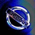 Nissan logo on steering wheel.