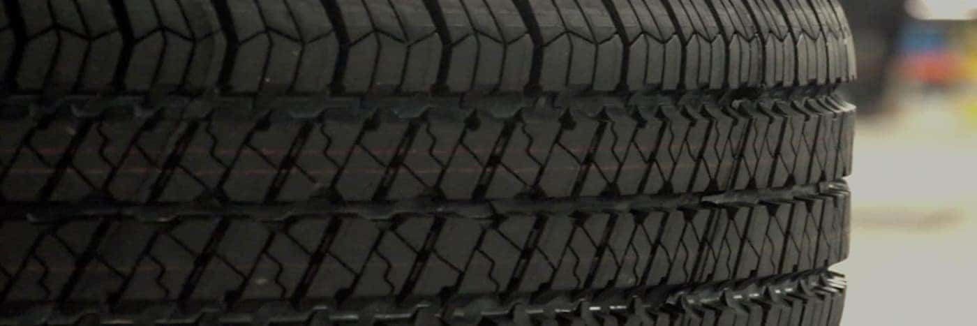 Close up view of a tire on its side