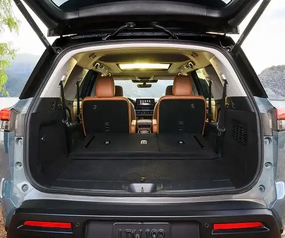 2026 Nissan Pathfinder rear cargo area packed with gear bags for a lake trip