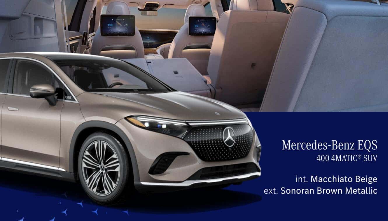 EMercedes-Benz EQS 400 4MATIC SUV with macchiato beige interior and sonoran brown metallic exterior