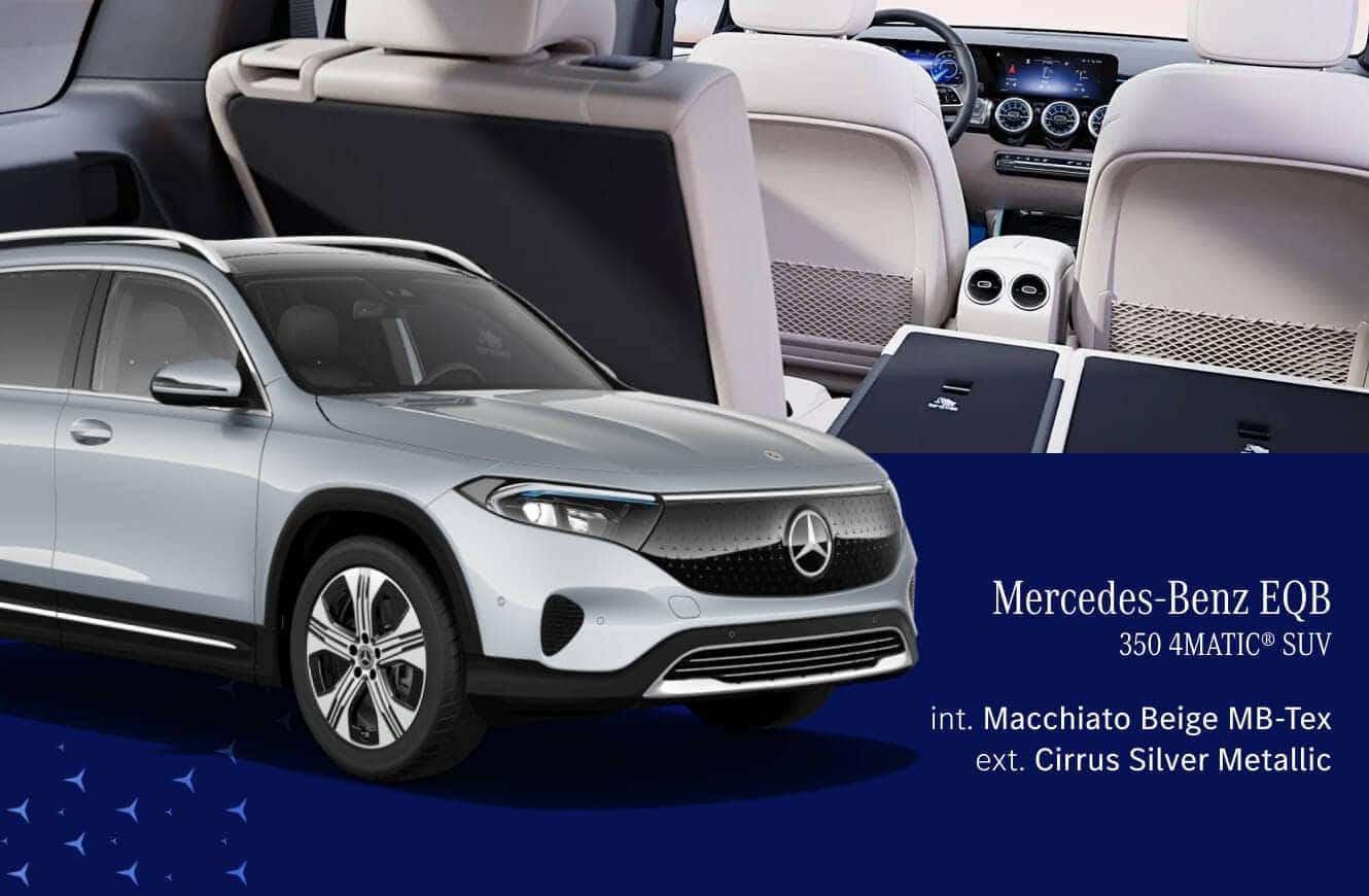 Mercedes-Benz EQB 350 4MATIC SUV with macchiato beige MB-Tex interior and cirrus silver metallic exterior