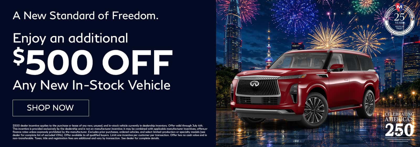 $500 off any in-stock new INFINITI at Motor Werks INFINITI