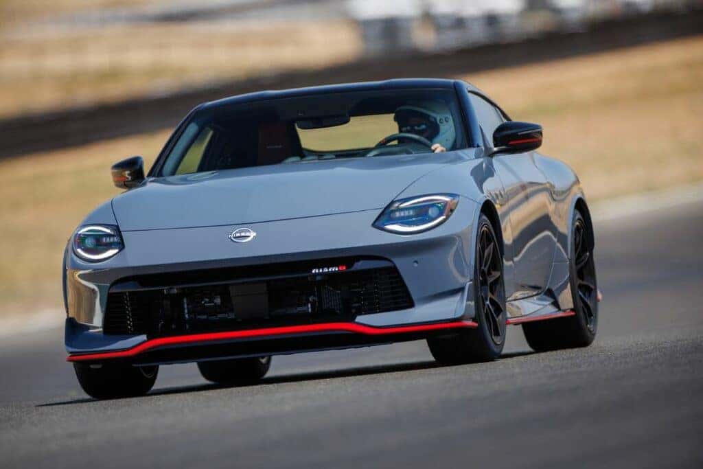 Nissan Z Driving on a Race Track Front 3/4 View