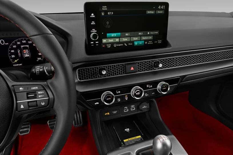 The front dash in a honda civic type r.