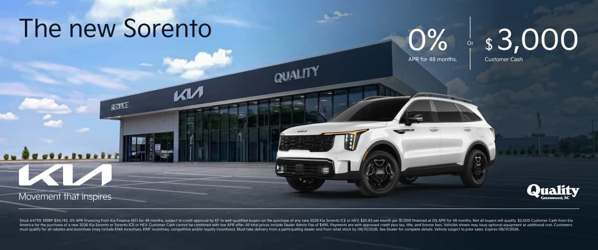 Get 0% APR for 48 Months or Up to $3,000 Customer Cash on. New 2026 Kia Sorento