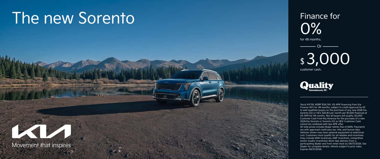 Get 0% APR for 48 Months or Up to $3,000 Customer Cash on. New 2026 Kia Sorento