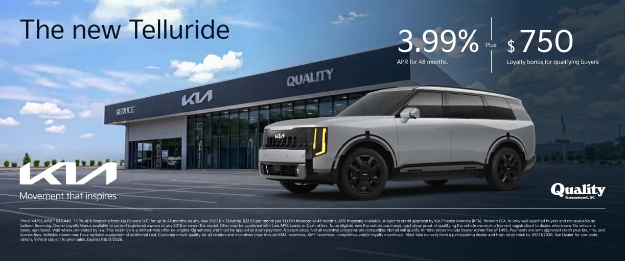 Get 3.99% APR for 48 Months + $750 Loyalty Bonus for Qualifying Buyers on a new 2027 Telluride