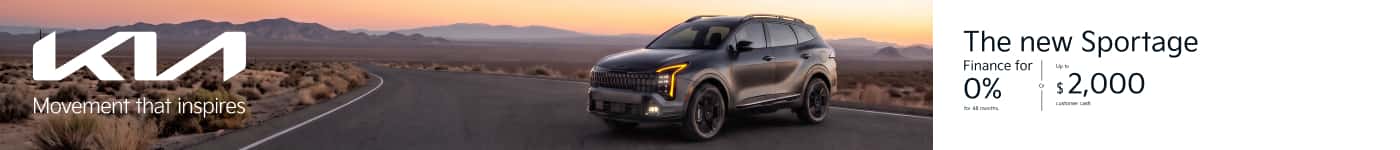 et 0% APR for 48 Months or up to $2,000 Bonus Cash on a New 2026 Sportage.