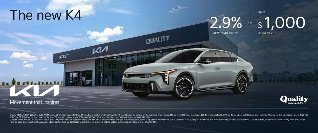 2.9% APR or Up to $1,000 Bonus Cash on a 2026 K4